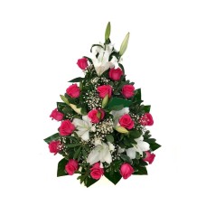 Floral Arrangement with Red or Pink Roses and White Lilium